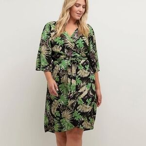NWT Kaffe Floral Curve Women Wrap Dress Knee Length Three Quarter Sleeves